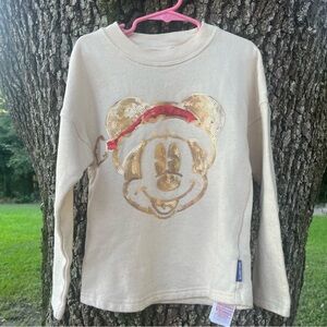 WALT DISNEY WORLD XS GIRLS TAN MICKEY MOUSE SANTA HAT SEQUIN SWEATSHIRT LIKE NEW